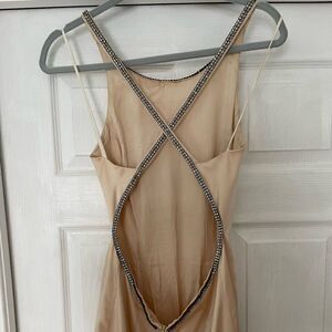 Dave & Johnny Gown. Champagne. Size 9/10. Rhinestone embellished straps.
